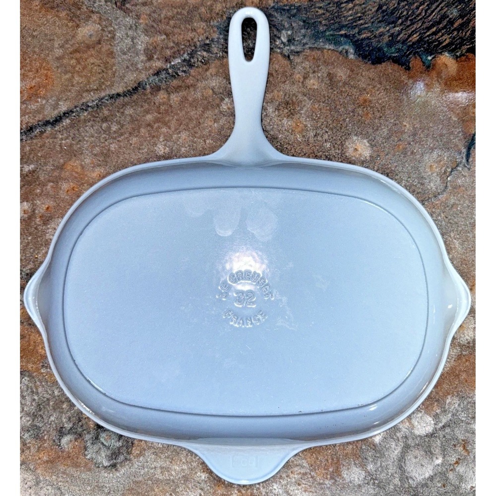 Le Creuset France 32 Cast Iron Grill Pan Skillet Powder Blue 14" NEW - Picture 7 of 14